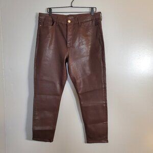 7 For All Mankind Jen 7 Faux Leather Skinny Ankle Chocolate Brown Pants Size 16